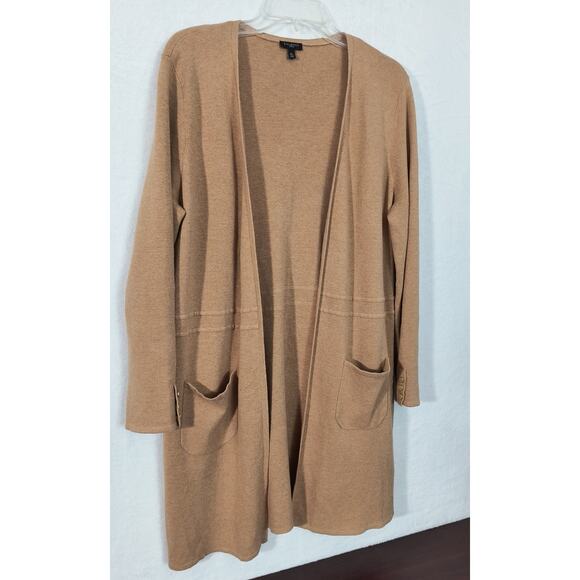 Talbots Longline Knit Cardigan Wmn's Size MP Tan Long Sleeve Pockets Open Front - Picture 10 of 13